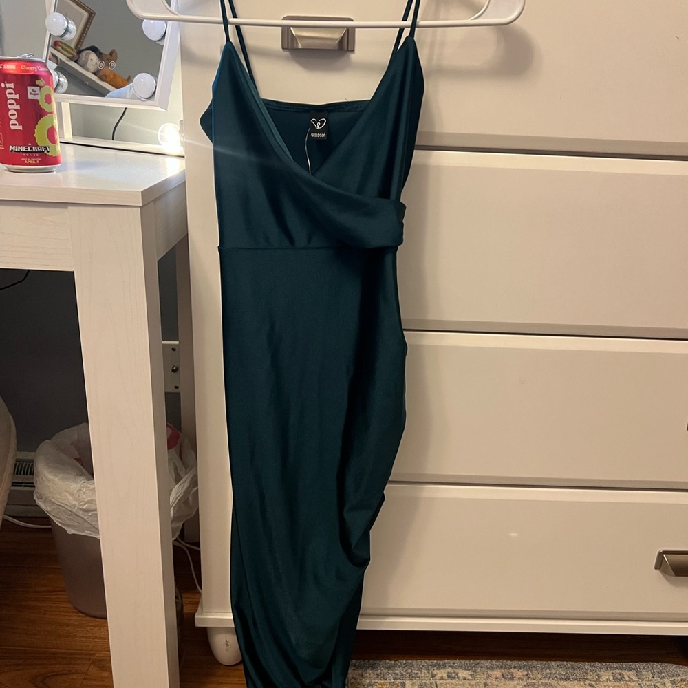 Windsor Green Slip Dress with Plunge Neckline